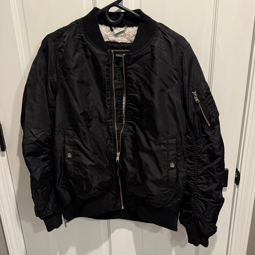 Steve Madden Black Jacket with Faux Furs Inside and Gold Zipper